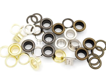 3/16", 1/4",5/16" Grommets Eyelets with Washers For Bead Cores, Clothes, Leather, Canvas 100pack