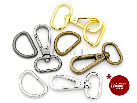 2 Gold Snap Hooks with Swivel for Bags, Metal, Large Push Gate Clips