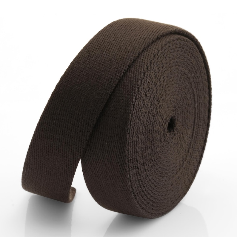 5Yards Heavy Cotton Webbing Strap 1" 1-1/4" 1-1/2" 2" – Thick Canvas Strap for Bag Making, Purse Strap, Camera Strap, DIY Craft Supply Chocolate