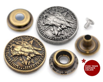 2sets 1inch Eagle Dollar Coin Concho Snap Attaches Ring-Socket Snaps Bouton Portefeuille Fermeture décorative BRICOLAGE Cuir Artisanat