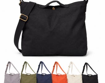 Relaxed Canvas Shoulder Bag, Large Everyday Crossbody Tote with Adjustable Strap and Inner Pockets D08