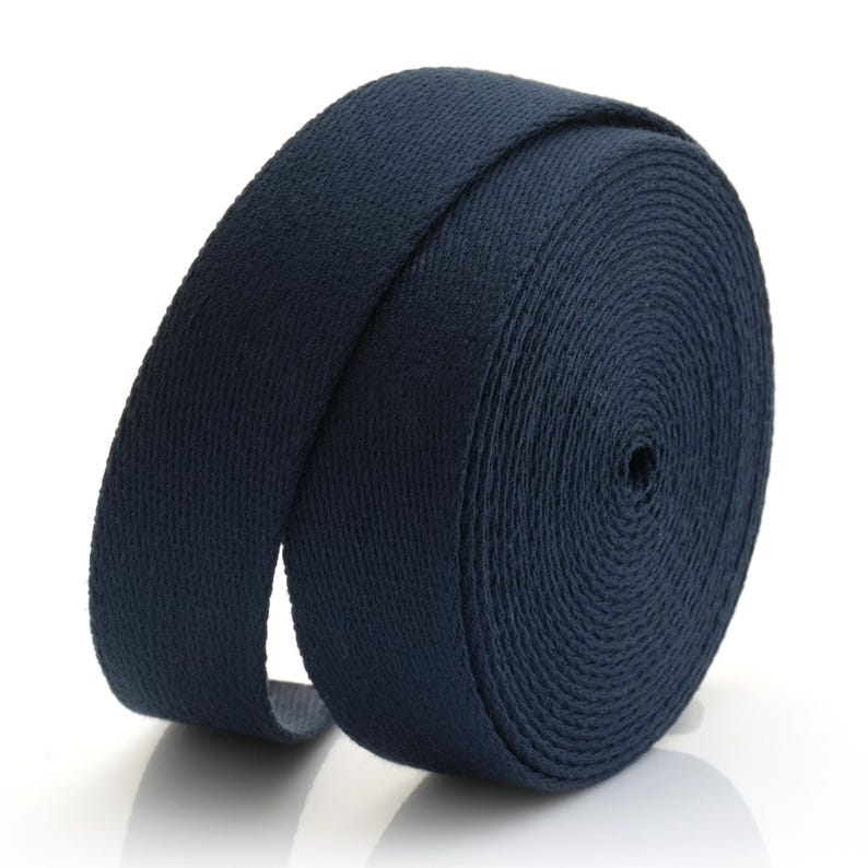 5Yards Heavy Cotton Webbing Strap 1" 1-1/4" 1-1/2" 2" – Thick Canvas Strap for Bag Making, Purse Strap, Camera Strap, DIY Craft Supply Navy