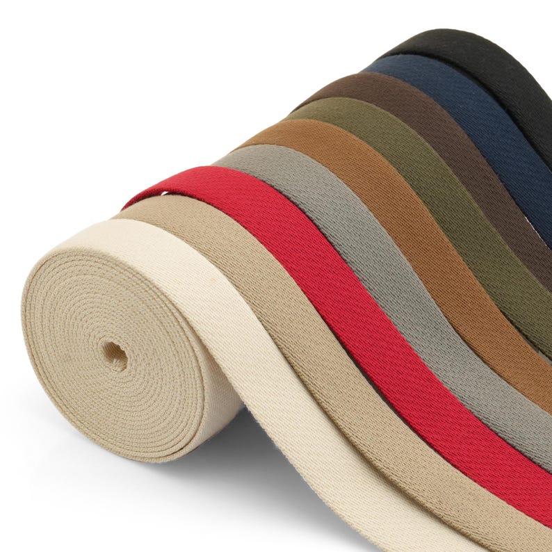 5Yards Heavy Cotton Webbing Strap 1" 1-1/4" 1-1/2" 2" – Thick Canvas Strap for Bag Making, Purse Strap, Camera Strap, DIY Craft Supply image 1