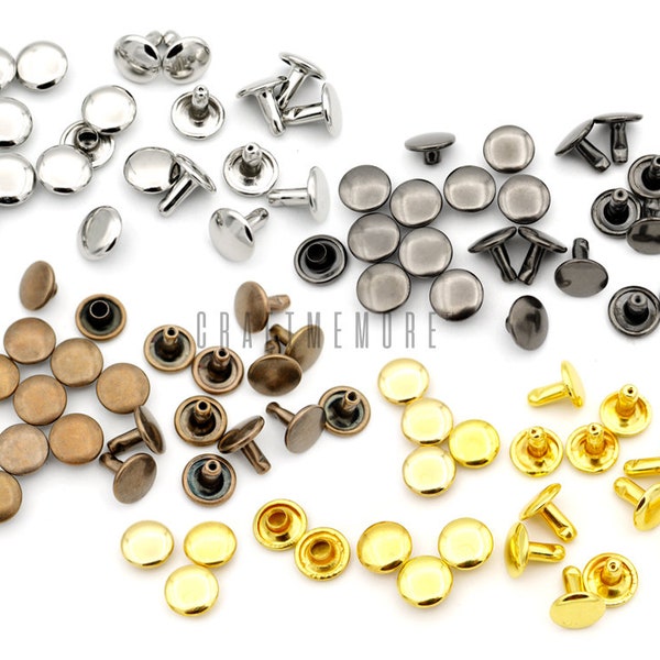 100pack Multi Size Double Cap Rivets Redonde Rivet Sujetadores para decoraciones artesanales de cuero