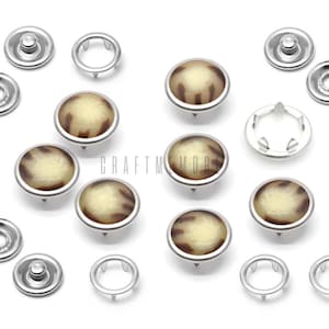 20 Sets 12mm Pearl Snaps Fasteners Pearl-Like Buttons for Western Shirt Clothes Washable Popper Studs Brown Marble