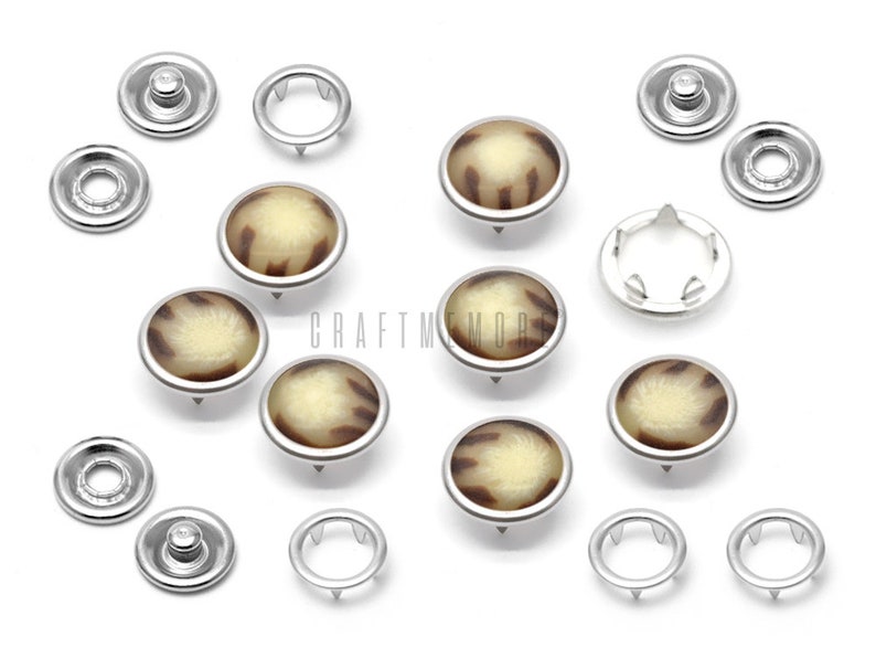 20 Sets 12mm Pearl Snaps Fasteners Pearl-Like Buttons for Western Shirt Clothes Washable Popper Studs Brown Marble