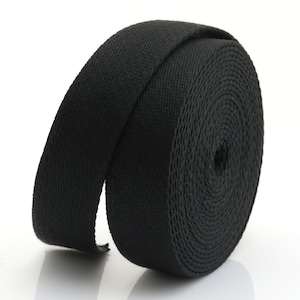 5Yards Heavy Cotton Webbing Strap 1" 1-1/4" 1-1/2" 2" – Thick Canvas Strap for Bag Making, Purse Strap, Camera Strap, DIY Craft Supply Black