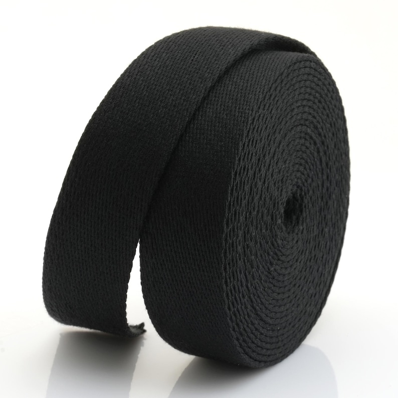 5Yards Heavy Cotton Webbing Strap 1" 1-1/4" 1-1/2" 2" – Thick Canvas Strap for Bag Making, Purse Strap, Camera Strap, DIY Craft Supply Black