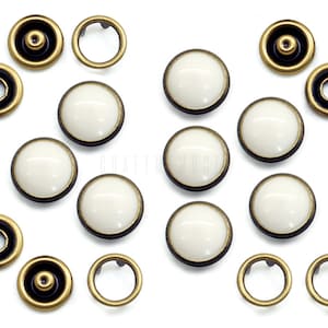 20 Sets 12mm Pearl Snaps Fasteners Pearl-Like Buttons for Western Shirt Clothes Washable Popper Studs White Bronze set