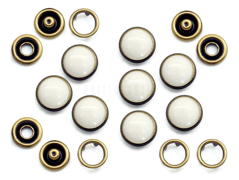 20 Sets 12mm Pearl Snaps Fasteners Pearl-Like Buttons for Western Shirt Clothes Washable Popper Studs White Bronze set
