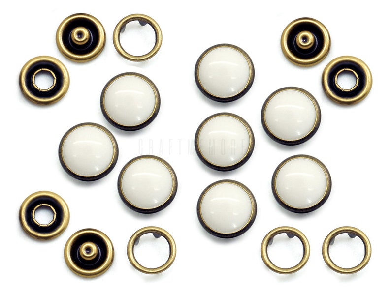 20 Sets 12mm Parel Snaps Bevestigingsmiddelen Parelachtige Knopen voor Western Shirt Kleding Wasbare Popper Studs White Bronze set