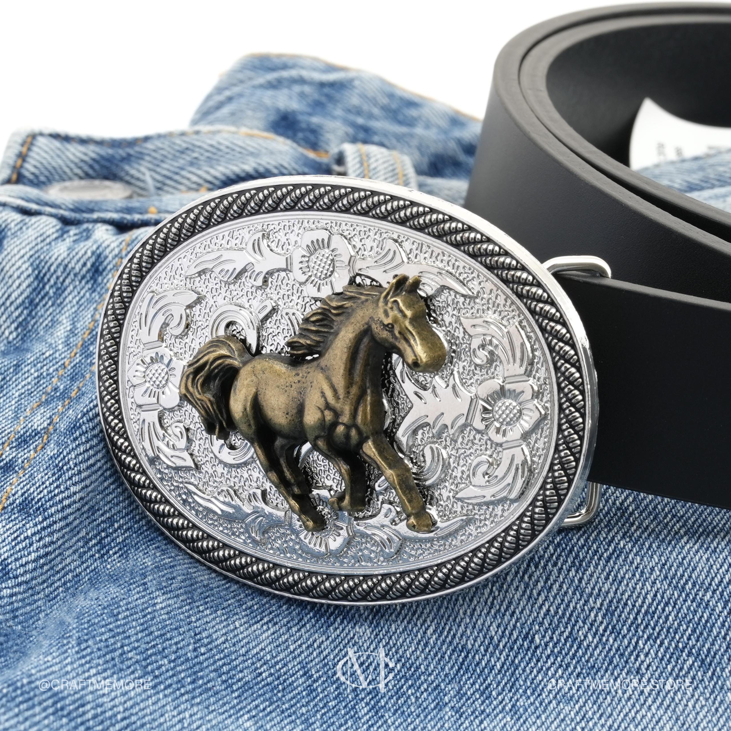 Diesel Tan Leather Belt with Gray Horse Silhouette Buckle Men main image 4
