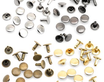 Double Cap Rivets, 8/9mm Round Leather Rivet Fasteners, 50 Sets