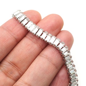 Corrente de baguete transparente com strass e acabamento prateado, cinto de noiva com corrente de baguete de 6 mm e acabamento fino de strass em cristal, 1 jarda