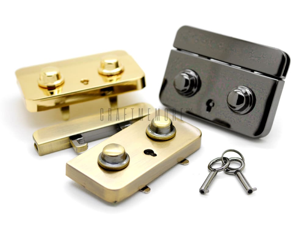 1pc Oversize 2.5" Rectangle Press Lock Clasp Purse Closure Squeeze Turn Lock Leathercraft Accessories
