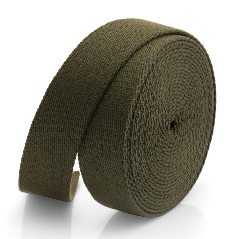 5Yards Heavy Cotton Webbing Strap 1" 1-1/4" 1-1/2" 2" – Thick Canvas Strap for Bag Making, Purse Strap, Camera Strap, DIY Craft Supply Olive Drab