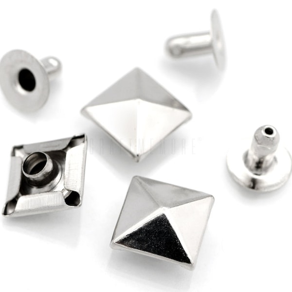 100pcs Silver Spike Rivets PYRAMID Rapid Rivet Studs Glam Rock Biker Nailheads Leathercraft Decorations