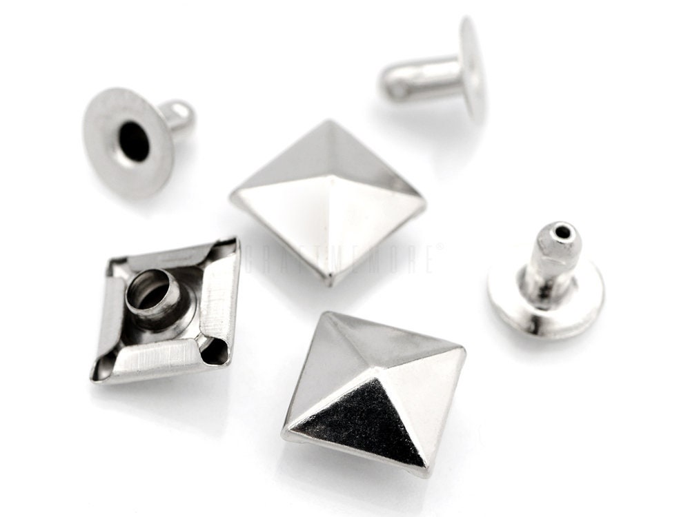 Metal Studs,50/100 Black Square Metal Pyramid Studs for Clothing Shoes Bags  Purses Leathercraft Decoration,DIY 9x9mm