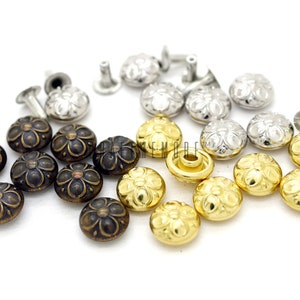 Pack of Round Dome Flower Rapid Rivet Studs for Bags Belts Bracelets Leathercraft Decoration