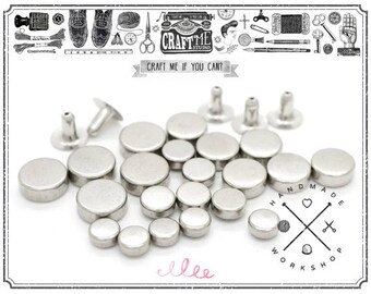 100pcs Multi-size Silver Tone Flat Head Tablet Single Cap Rapid Rivets Studs Decorative Leathercraft