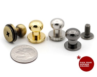 Solid Brass Ball Head Screw Back Rivets, Leathercraft Studs for Bags, Belts (5 Sizes)