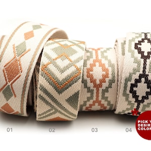 1.5 Inches Bohemian Cotton Poly Webbing Strap, Earth Tone Heavy Webbing Straps for Arts and Crafts, Luxury Bag Strap