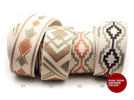 Bohemian Bag Strap, Earth Tone Cotton Poly Webbing (1.5 Inches, 5 Yards)