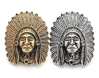 2pcs 32x40mm Indian Tribal Chief Head Concho Screw Back Leathercraft Decorations (CHS89)