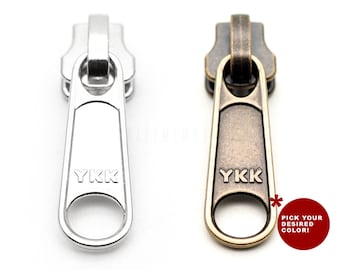 Puxador de zíper metálico YKK, rosca de 1-1/4", nº 3 ou nº 5, pacote com 10 unidades