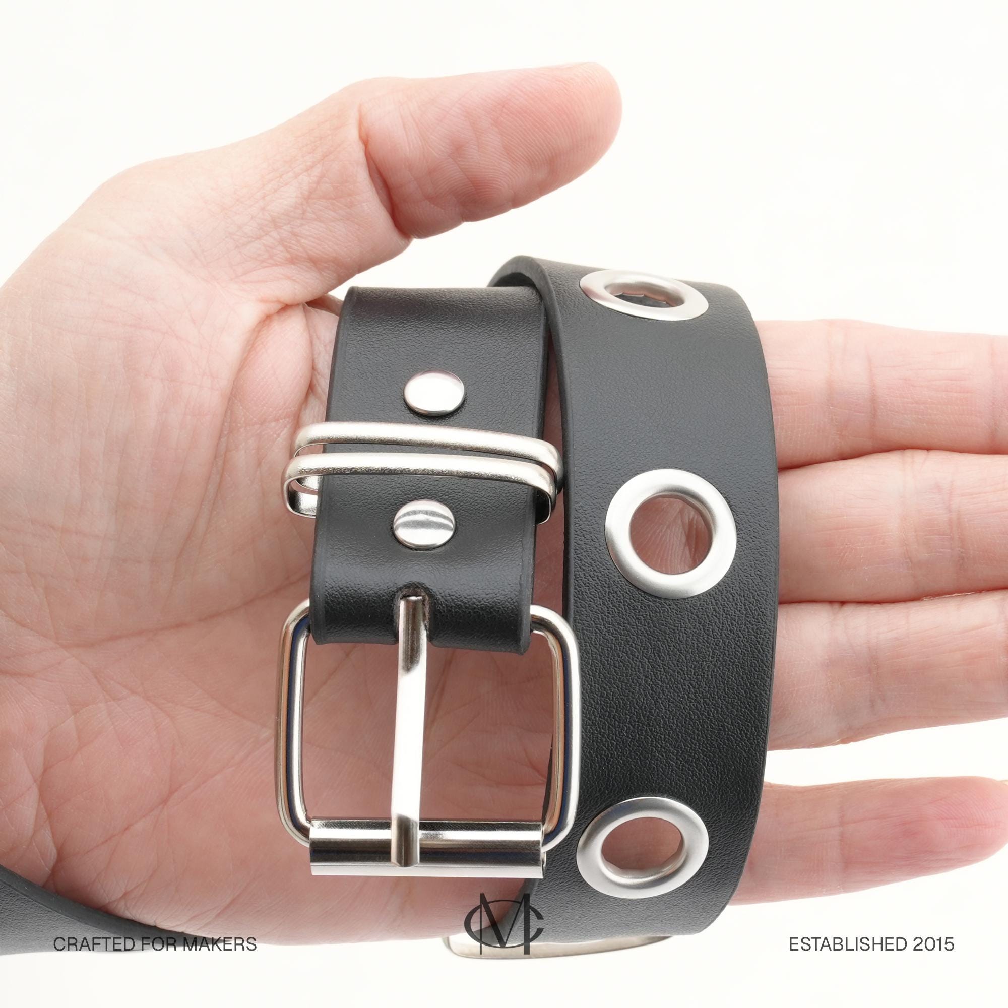 Grommet Belt With Metal Eyelets, Black PU Leather Punk Rock  display picture 1