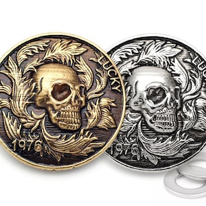 1-3/8 Inches Skull Concho Screw Back Lucky Leaf Leather Craft Wallet Decorations CHS109 2pcs