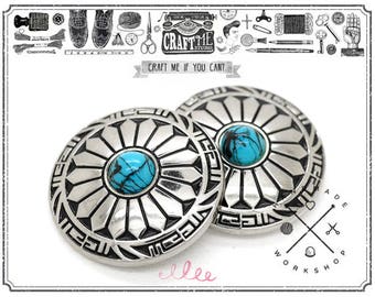 2pcs 1 3/16 Inches Decorative Concho Faux Turquoise Navajo Flower Indian Charm Screw Back Buttons Leather Craft