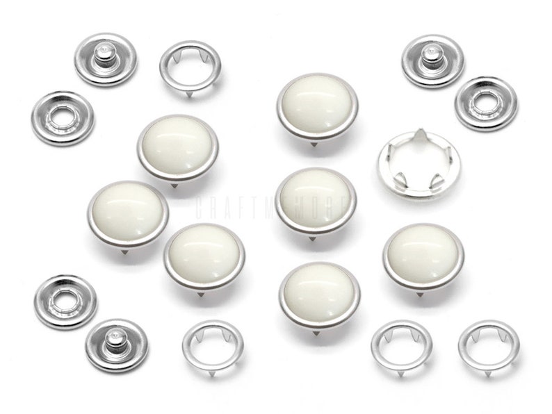 20 Sets 12mm Pearl Snaps Fasteners Pearl-Like Buttons for Western Shirt Clothes Washable Popper Studs Branco