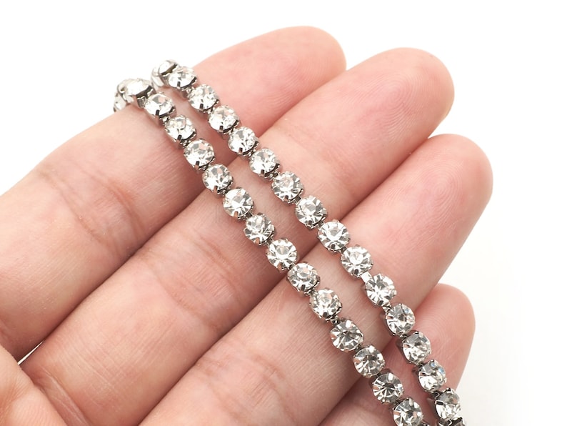 Clear Rhinestone Trims Clear Rhinestone Trim Silver Tone, Crystal Trim, Rhinestone Chain, Cup ...