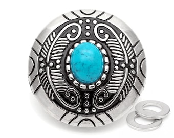 2pcs 1-1/8&quot; Decorative Concho Feather Faux Turquoise Flower Navajo Wallet Indian Charm Screw Back Buttons Leather Craft
