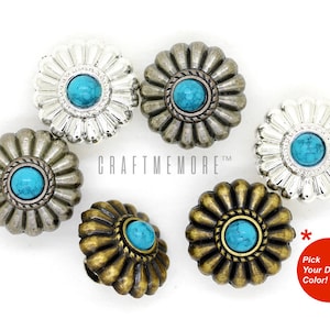 2Stk 17mm Blume Navajo Conchos mit synthetischem Türkis Schraubverschluss Geldbörse Armband Verzierung CHS04