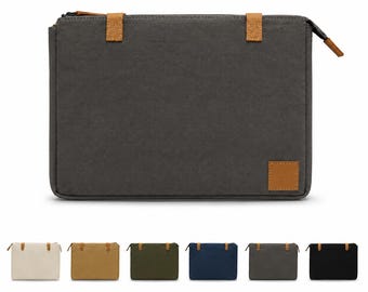 Padded 13-Inch Canvas Laptop Sleeve for MacBook Pro, MacBook Air & PC | 7 mm Cushioning, Soft Suede-Like Lining, Full-Grain Leather Details