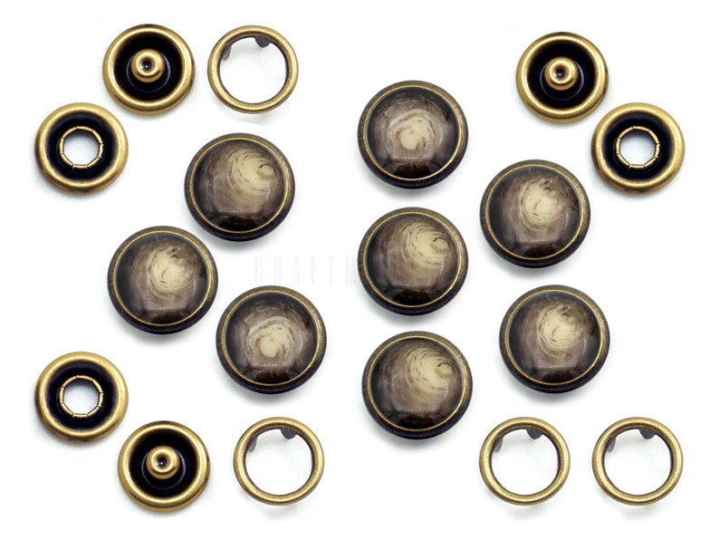 20 Sets 12mm Pearl Snaps Fasteners Pearl-Like Buttons for Western Shirt Clothes Washable Popper Studs Brown Stone