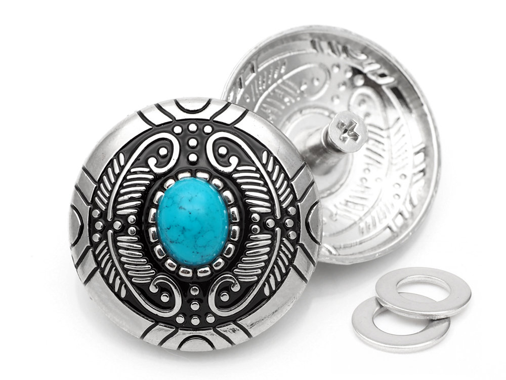 10PC 26X26MM Vintage Silver Flower Turquoise Rope Edge Screwback Craft Conchos E - Foto 7