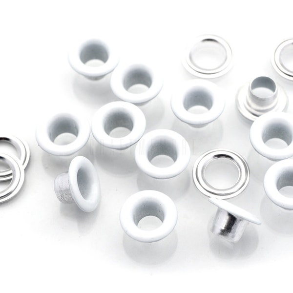 100pack 3/16 » ID White Eyelets Grommets avec rondelles 5mm Eyelet en aluminium pour chaussures, noyaux de perles, vêtements, cuir, toile