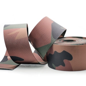 15ft Re-dense Camouflage Camo Army Print Polypropylene Strap Webbing Army Camo Designs, Military Camo Webbing 1 1/2&quot; or 2 Inches Wide 5Yards