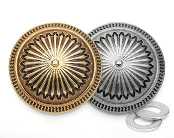 2 conchos Navajo vintage de 1 1/2" con cierre de rosca, estilo vaquero del oeste de Texas, adornos de cuero CHS31