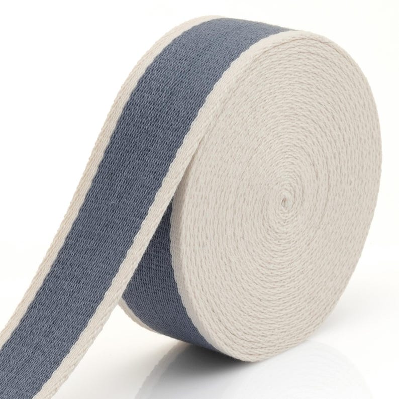 Two-Tone Cotton Poly Webbing Strap – Heavy Duty Bag Craft Belt (1.5 Inch) Blue-Ivory
