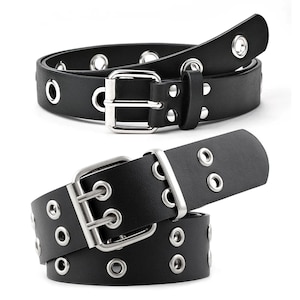 Y2K Black Grommet Belt Double Row Eyelet Punk Goth Emo Grunge Size M/L il_1080xN.6787256660_135d.jpg main image 2