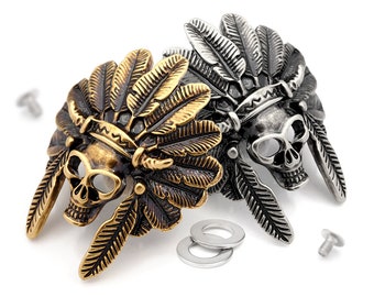 2pcs Skull Concho Screw Back Indian Head Tribal Cheif Conchos Leather craft Decorations DHS21