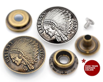 2sets 1-1 / 8inch Indian Coin Concho Snap Attaches Ring-Socket Snaps Bouton Wallet Fermeture décorative BRICOLAGE Artisanat en cuir