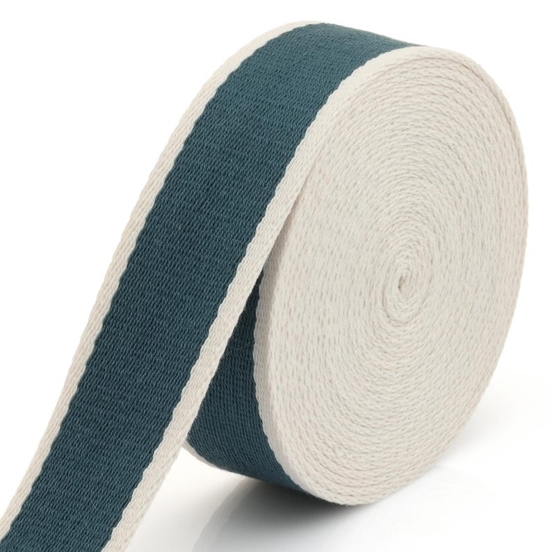 Two-Tone Cotton Poly Webbing Strap – Heavy Duty Bag Craft Belt (1.5 Inch) Ocean-Ivory
