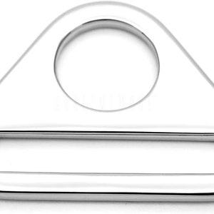 May include: A silver triangle-shaped metal loop with a large round hole and a smaller rectangular hole.