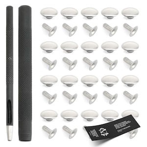 Kit d'outils pour pose de rivets simple bouchon avec emporte-pièce et 200 rivets argentés