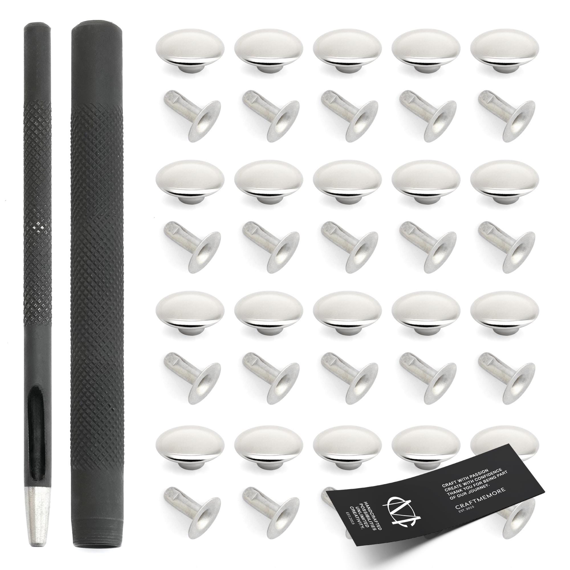 Single Cap Rivet Tool Single Cap Rivet Setter Tool Kit With Hole Cutter & 200 Silver Rivets ...